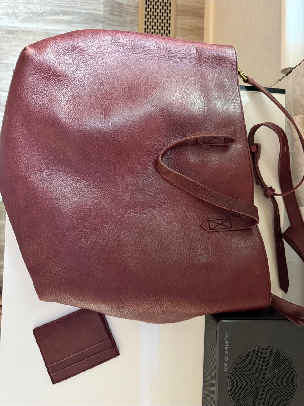Madewell Burgundy Leather Tote with Removable Strap